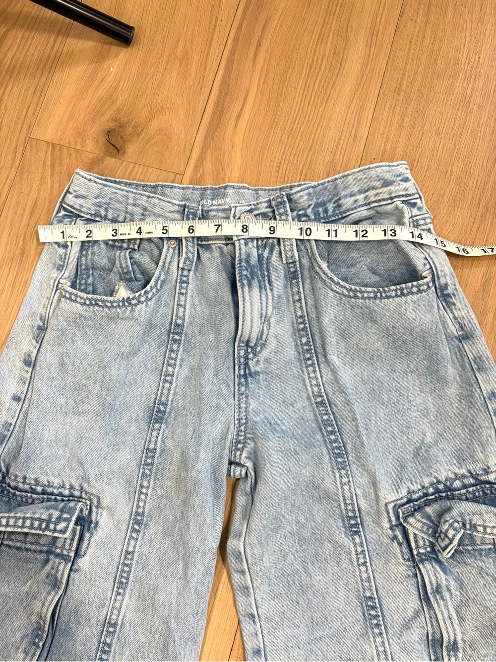 Old Navy Girls 14 High Rise Baggy Cargo Jeans Light Wash Wide Leg Y2K